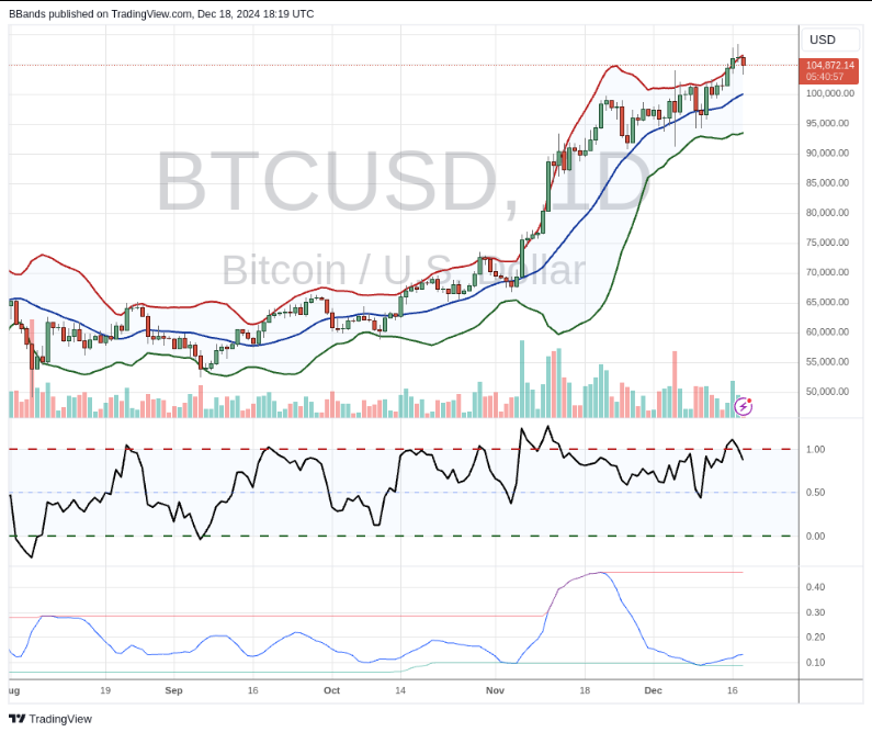 BTC/USD met Bollinger-banden