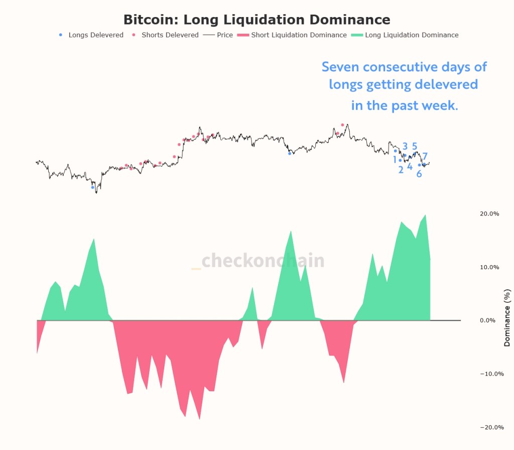 Bitcoin lange liquidatie dominantie